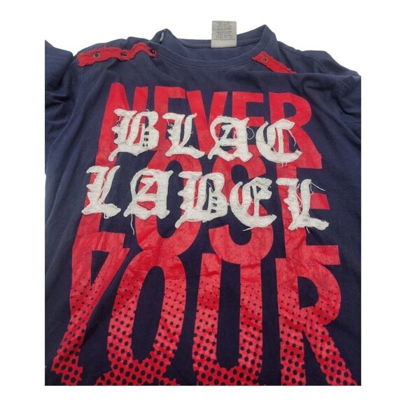 Vintage Black Label Shirt Mens 3XL Blue Y2k 2000s Hip Hop Retro Grunge Oversized - Picture 3 of 9
